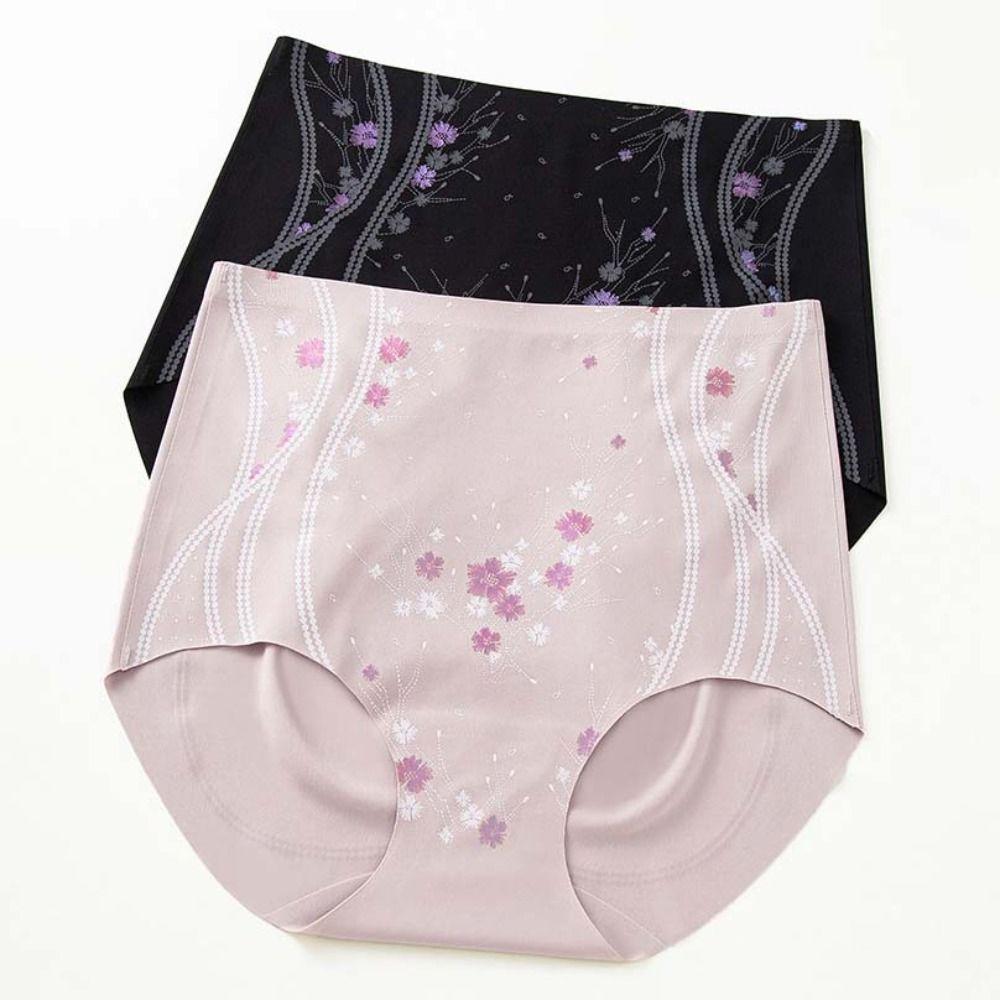 High Waist Butt Lifter Briefs Flowers Tummy Control Underwear Breathable Seamless Underpants  Women