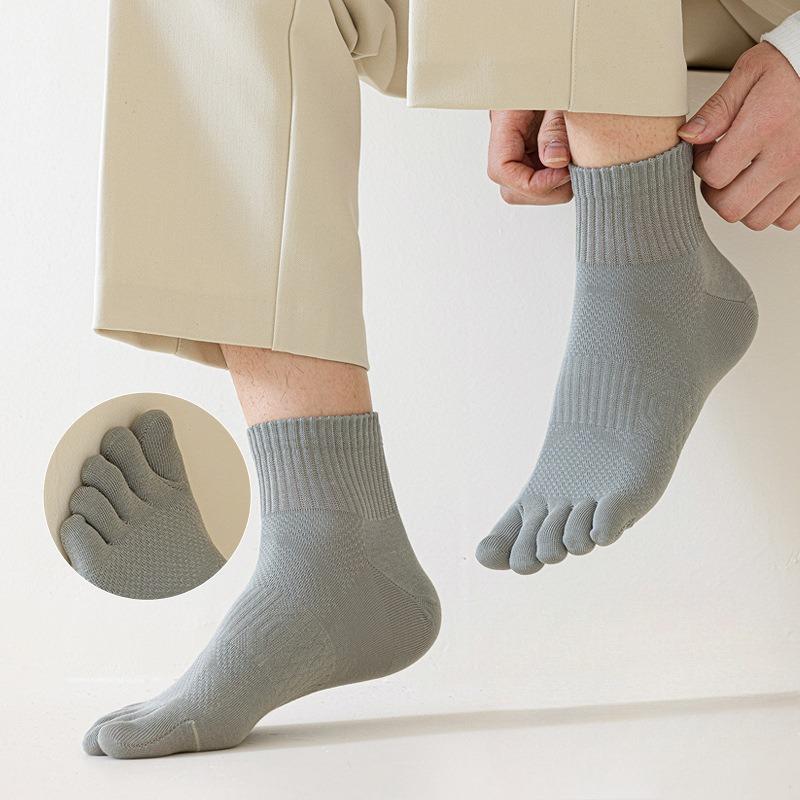 Șosete pentru bărbați de primăvară și vară, subțiri, din plasă, uni, șosete din bumbac pentru sport, șosete scurte cu degete, absorbante de transpirație și rezistente la mirosuri