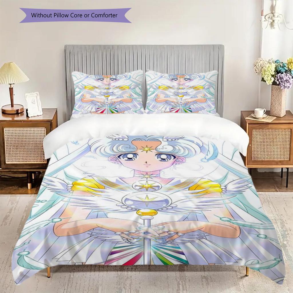 Süßes Cartoon-Thema Sailor Moon Tsukino Usagi Cartoon bequemer Heim-Bettbezug und Kissenbezug (1 * Bettbezug + 2 * Kissenbezug, ohne Füllung)A12