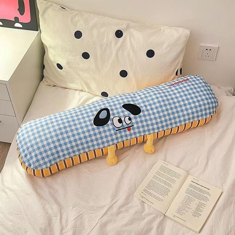 Long Grid Sleeping Pillow Side Sleeping Leg Clamp Pillow Cute Pillows Bed Cushion Pillow Cartoon Print Decorate Plush Pillows 90cm синий