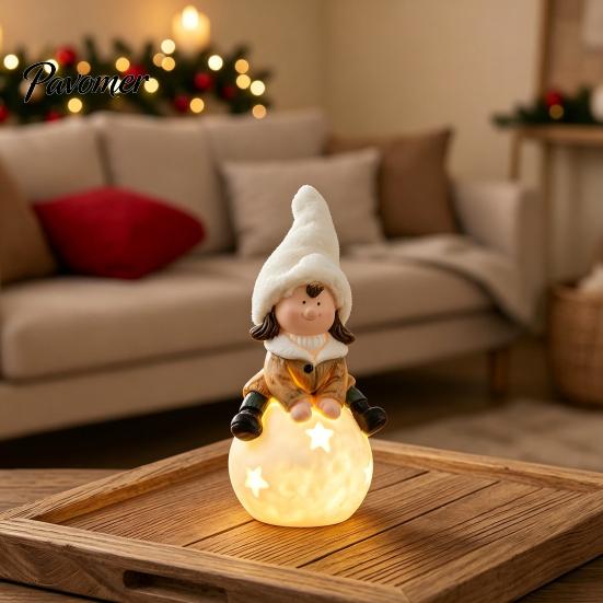 Weihnachts-Eingangsbereich-Dekoration Leuchtendes Ornament, Langlebiges Harz mit Warmem LED-Licht Design, Exquisite Tischdekoration für Festliche Feiertagsatmosphäre Figur für Zuhause