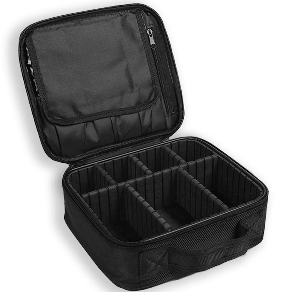 Large Capacity Portable Makeup for and Business Trips Pouch/Box Cosmetics, Travel, (Black)