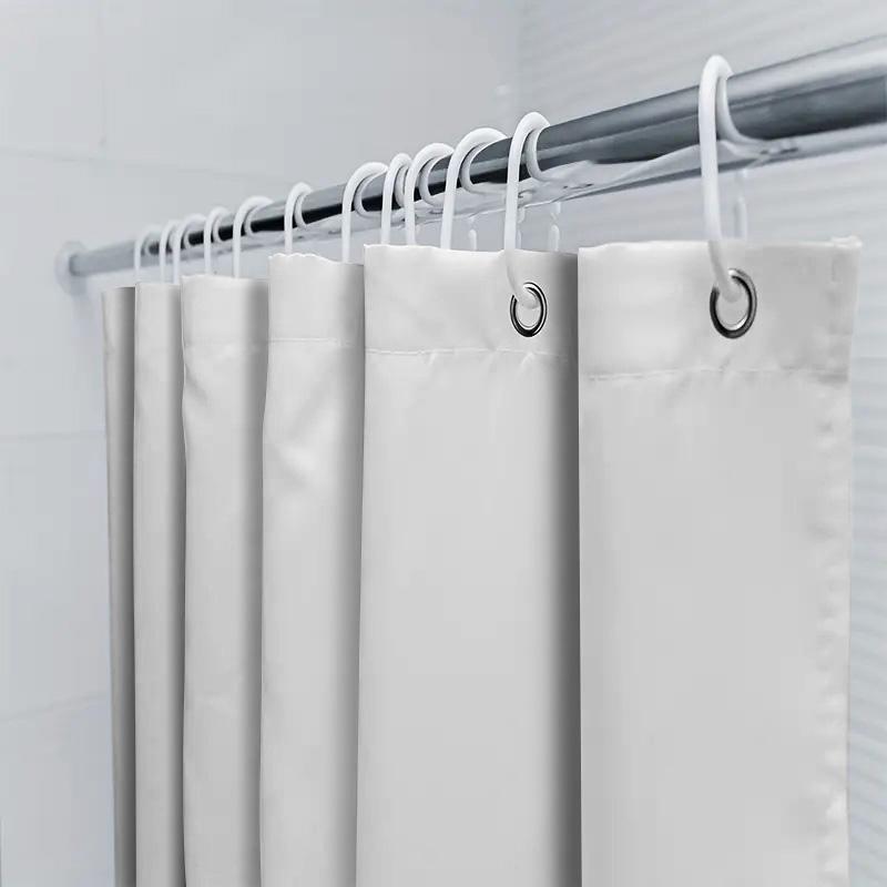White Plush Shower Curtain with Silver Hooks Waterproof Bath Rug Mat for Bathroom Decor Size Customization Available (S/M/L/XL)