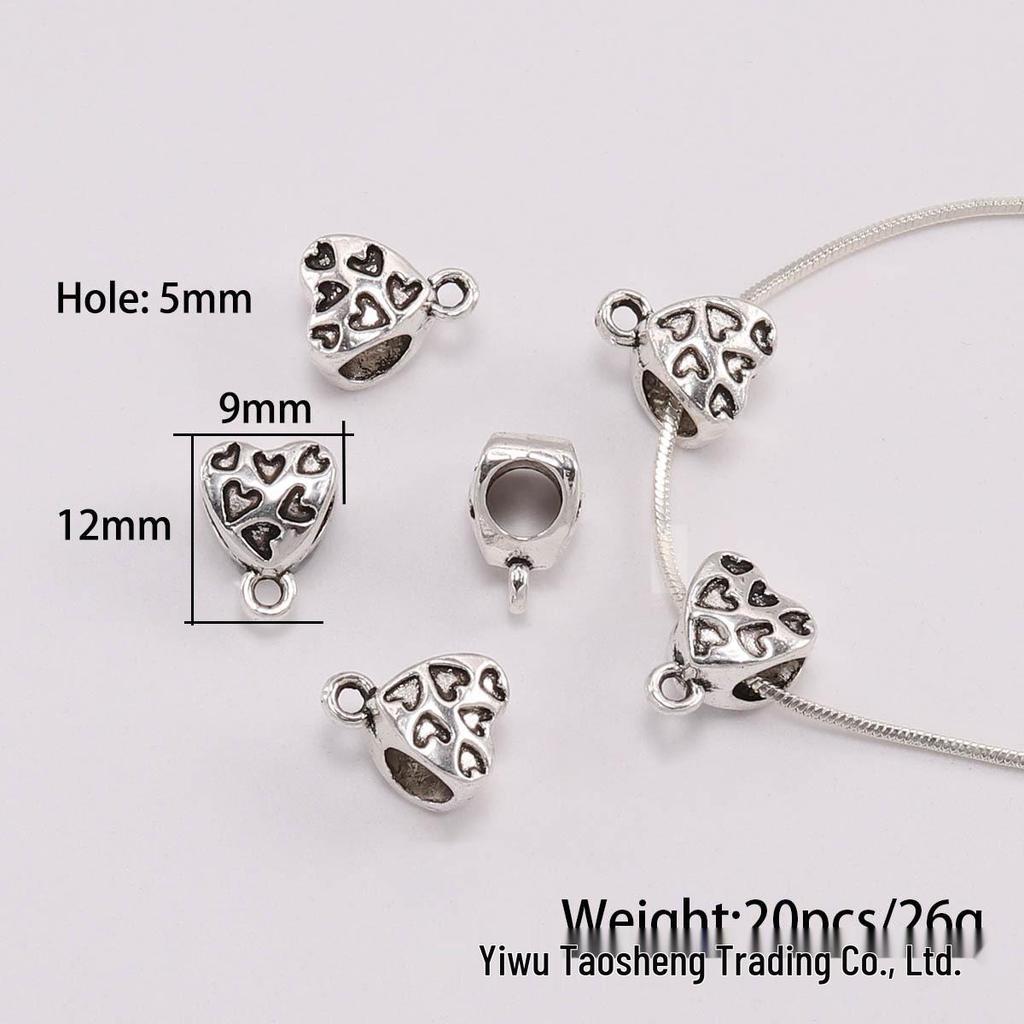 DIY šperky doplňky: Starožitné stříbrné distanční korálky s velkým otvorem pro náramky Pandora a trojcestné náhrdelníky - Sada 20 kusů.