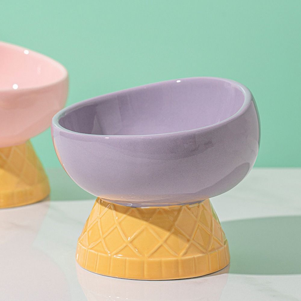 Oblique Mouth Ceramic Pet Bowl Neck Protection Pet Feeding Dish Raised Cat Bowl  Pet Feeding