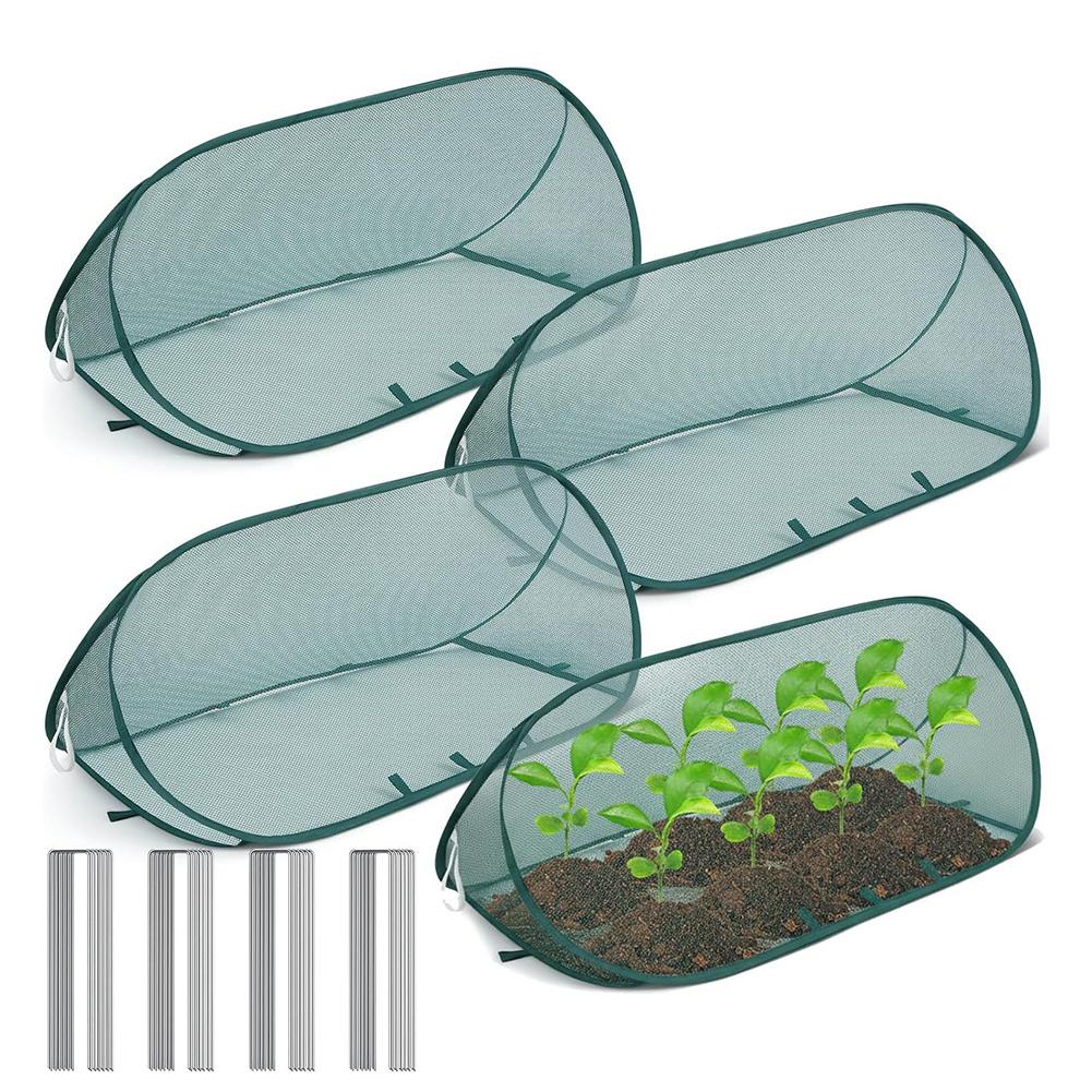 Large Green Pop-up Mesh Plant Cover With U-nails Foldable Garden Tent For Outdoor Flower Bed Bird Weather Shield