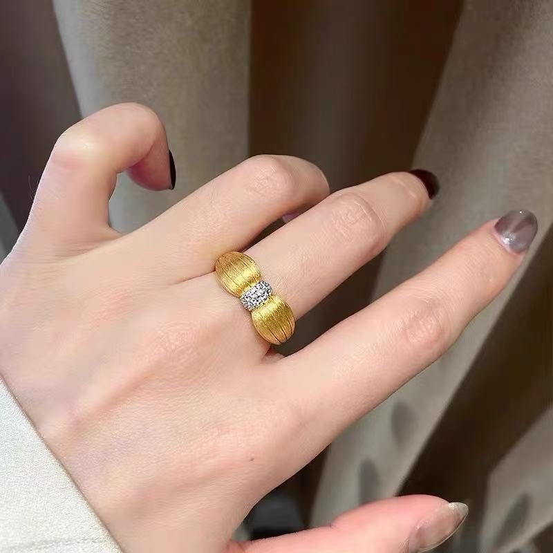 

Premium Temperament Italian Light Luxury Bow Ring Women S Brushed Craft Inlaid Bow Ring Retro Trend Opening adjustable