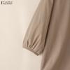 ZANZEA Women Casual Round Neck Solid Color 3/4 Sleeve Cotton Blouse