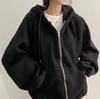 Hoodie with Fleece Loose Harajuku Long Sleeve Top for Fall and Winter QYY-1 Women's Zip-Up Lining, Thick, Warm, Stylish, Casual, Fit, Oversized,