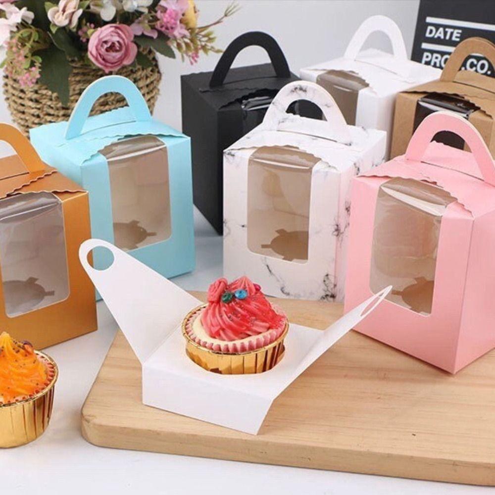 50pcs Portable Cupcake Box Clear Window Dessert Packaging DIY Supplies Cake Box Birthday Party