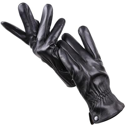 Simple Accessories Winter Sheepskin Men's Gloves Fleece Lining Black Leather Driving Genuine Leather Gloves