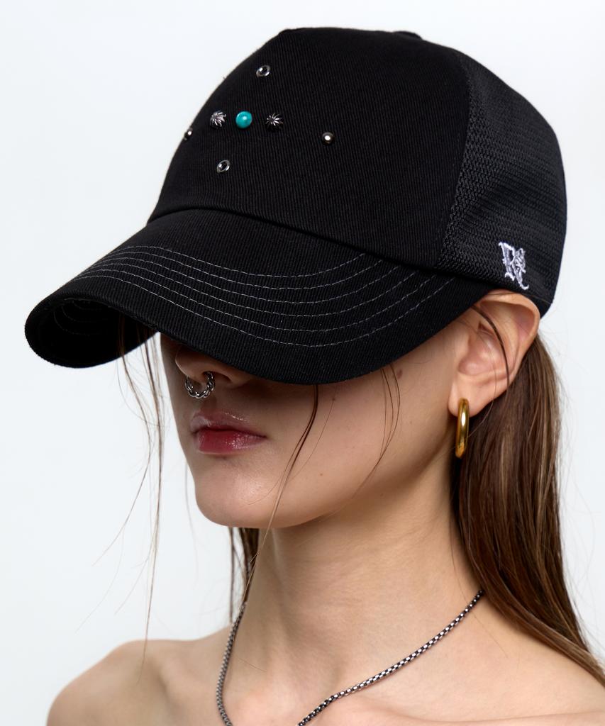Aleseueseussi Western Rivet Mesh Cap - Black