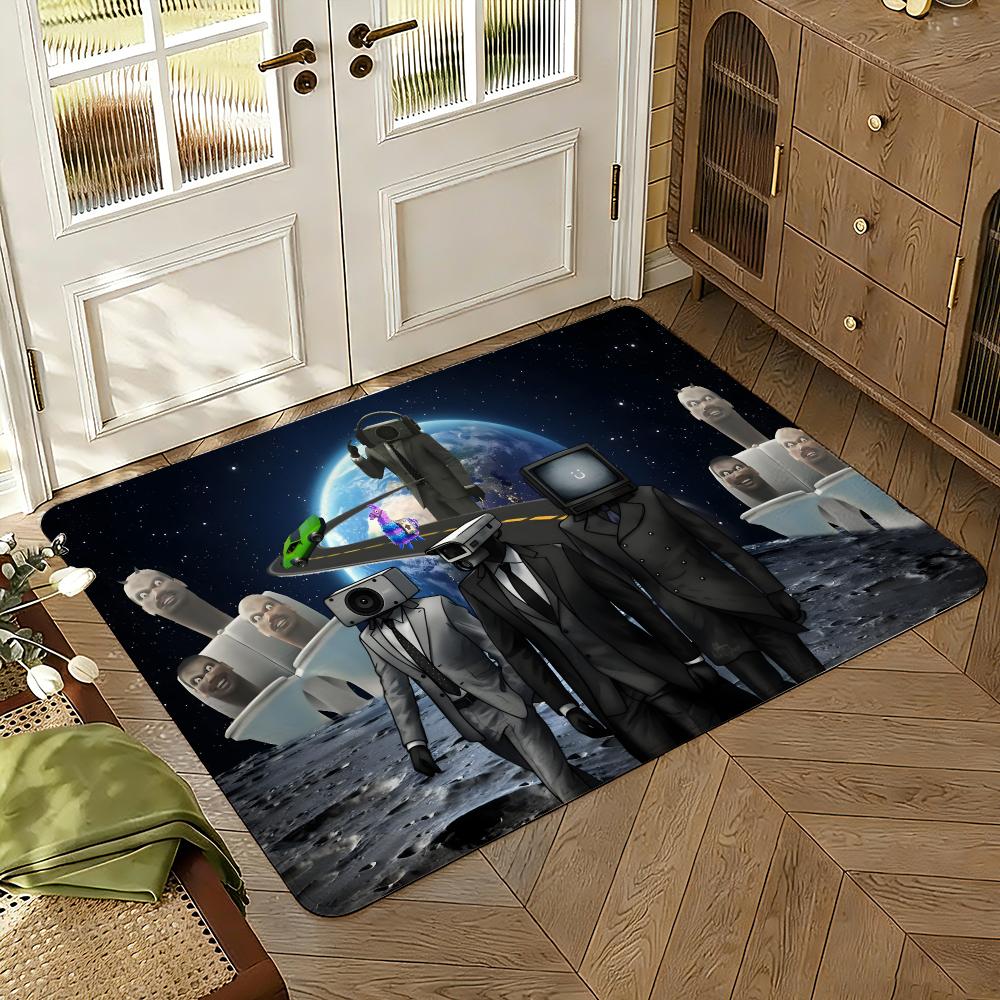 Cartoon S-Skibidi T-Toilet Floor Mat Soft Thickened Absorbent Non-Slip Bedroom Living Room Door Mat Home Decor Flannel Rugs