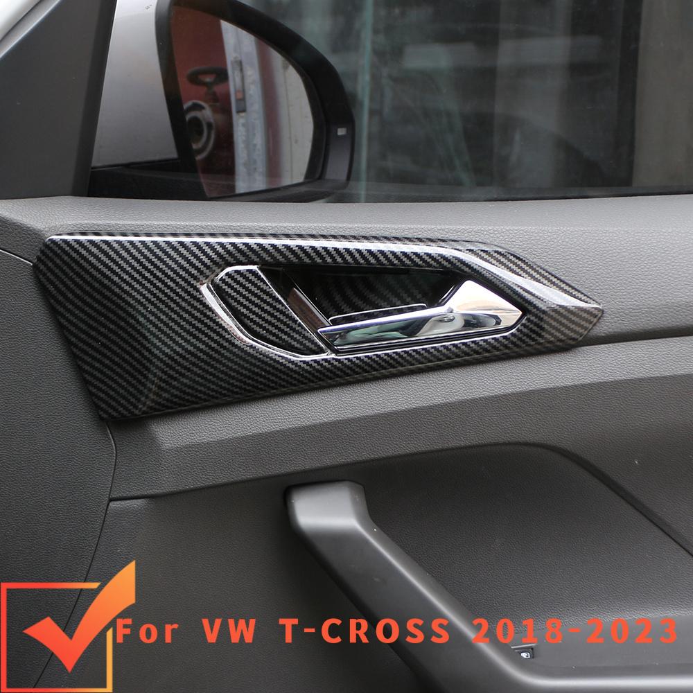 Car Door Handle Cover for Volkswagen VW T-Cross Tcross 2018 - 2026 LHD Carbon Fiber Door Panel Sticker Trim Inner Accessories