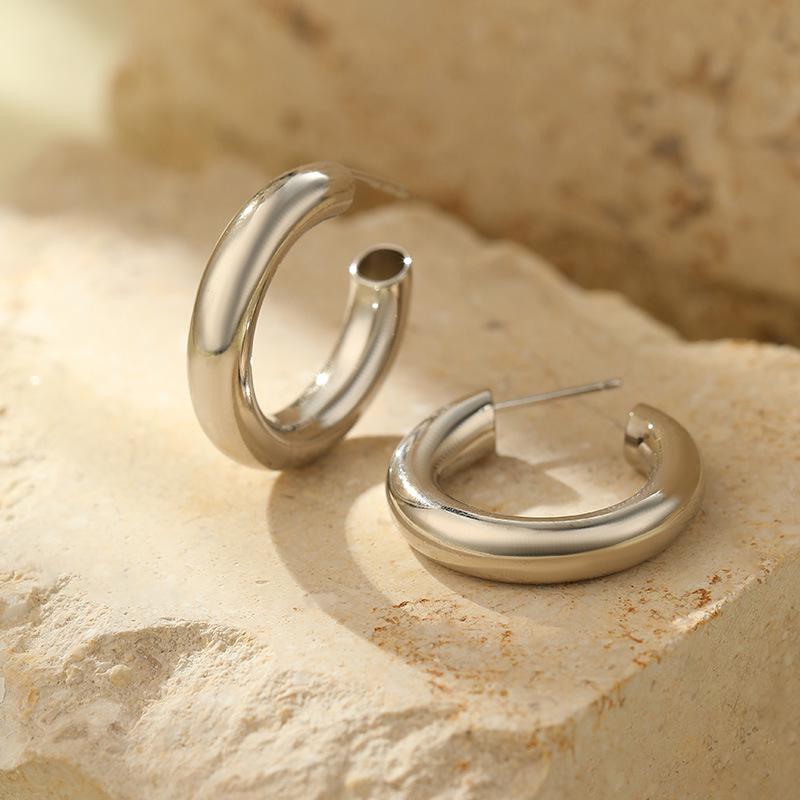 

Серьги-кольца из серебра 925 пробы Banyan Tree, полированные, C-образной формы, толстые, для женщин 925 Silver