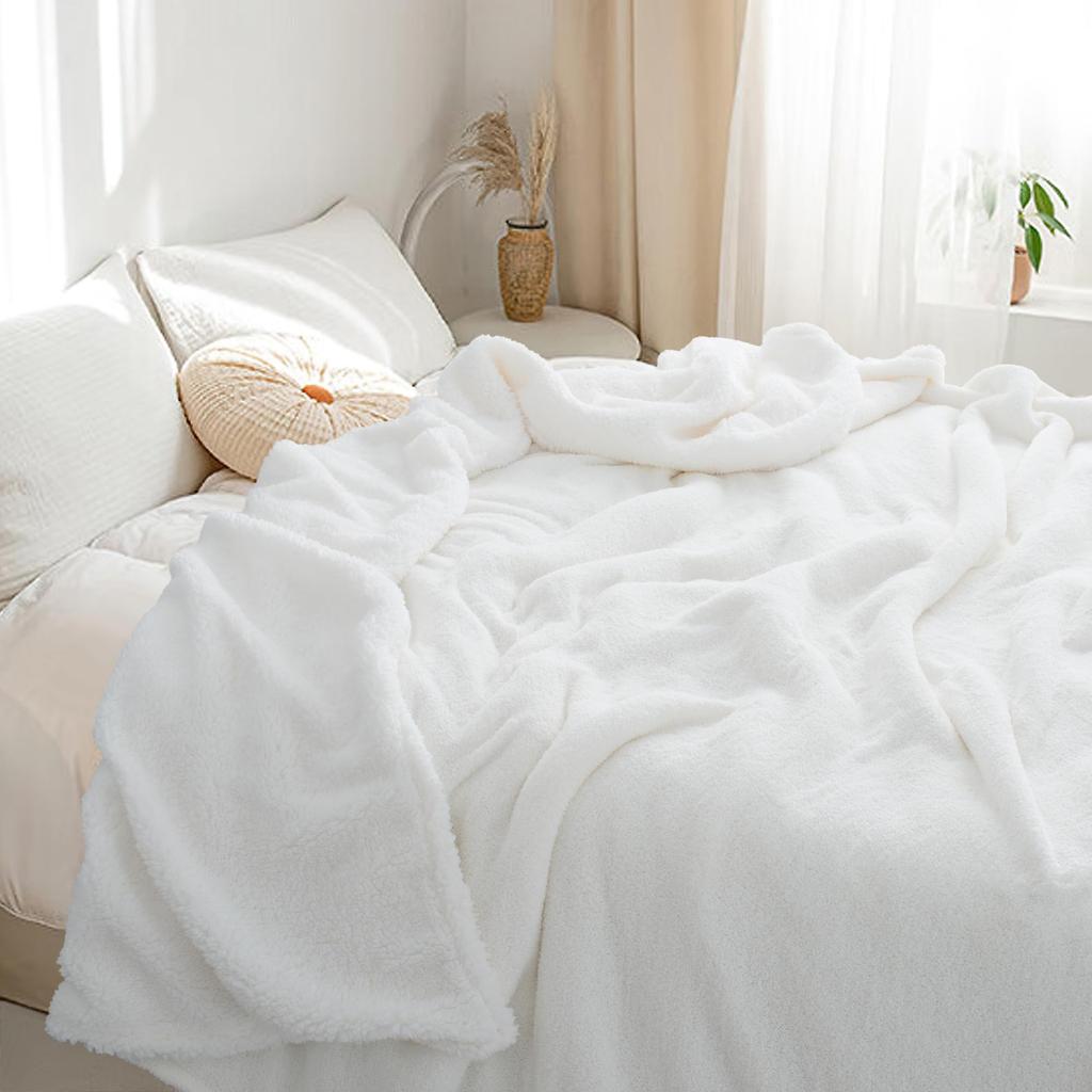 Carriediosa Flauschige Decke, Einzel-Schaf-Boa-Decke, 140 x 200 cm, Fleecedecke für 2 Teile, warm, flauschig, weich, dick, warm, wendbar, Hellweiß