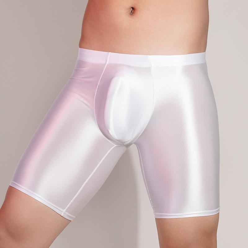 Men Sports Gym Boxer Shorts Shiny Glossy Leggings Boxers Tight Fitting Underwear Stretch Long Boxershorts Man U Convex Underpant