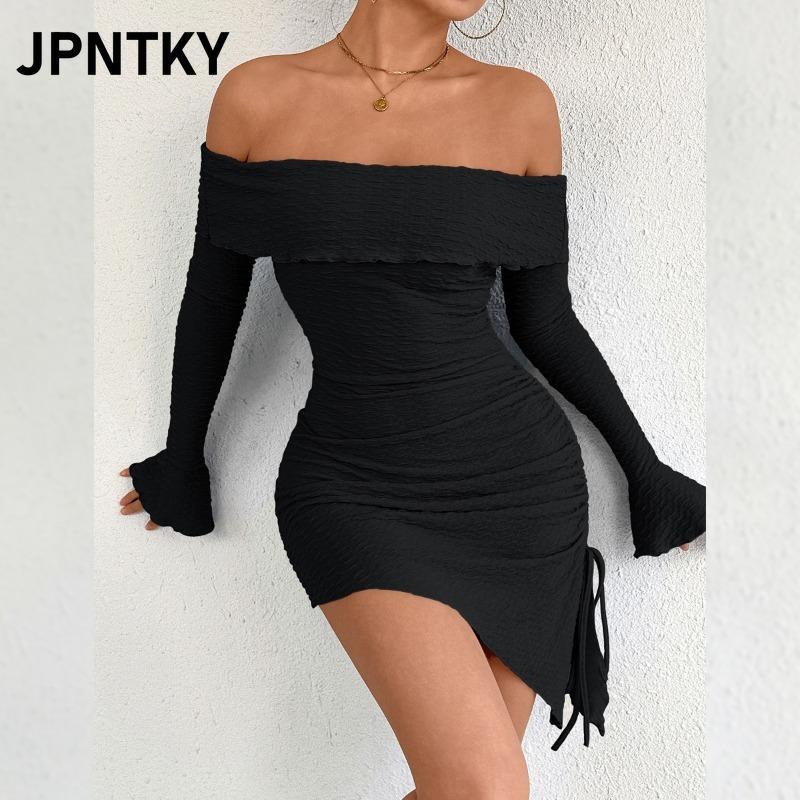 JPNTKY Women's Fashion Summer Spring Solid Color Print Long Sleeve Casual Dresses