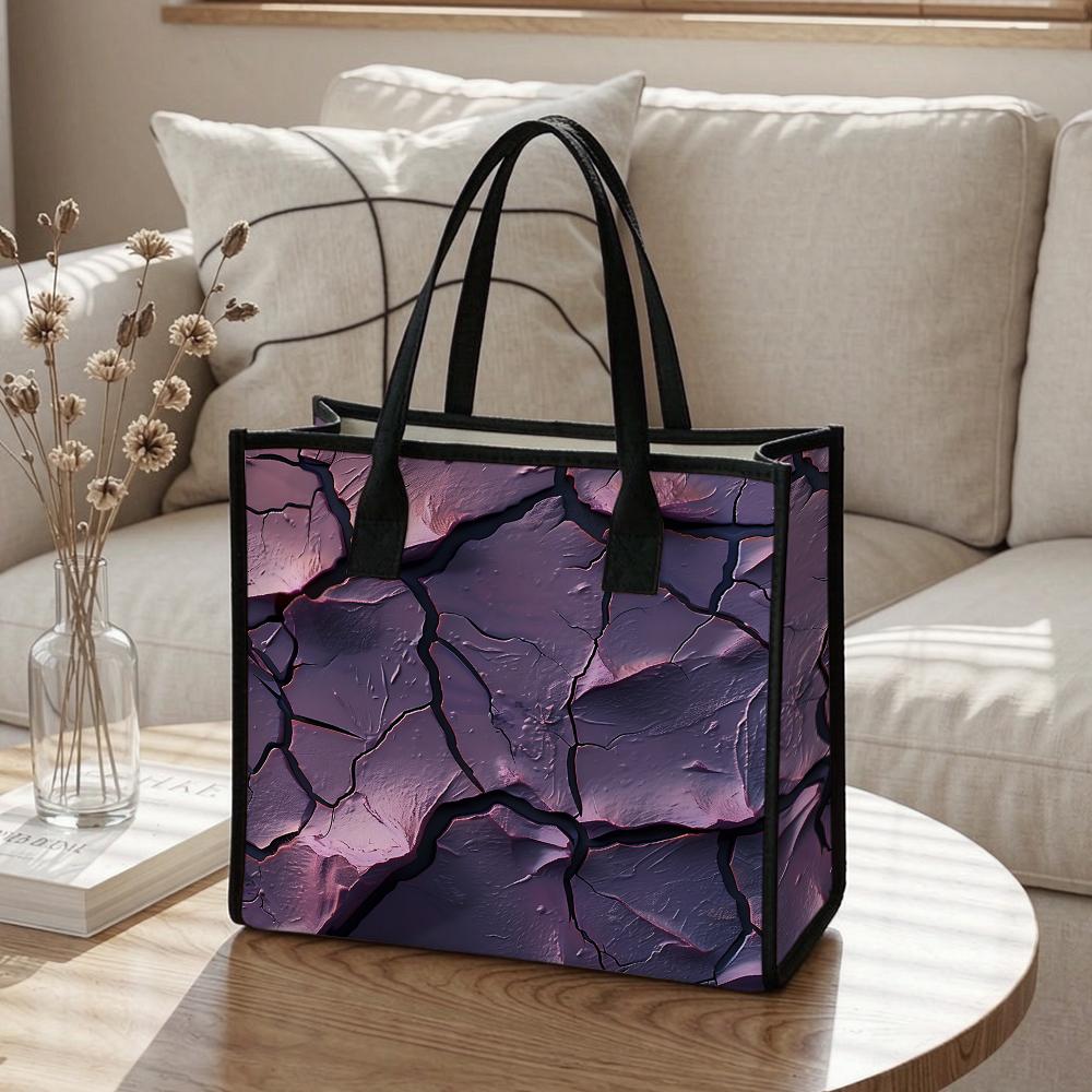 Purple Cracked Pattern Tote Bag Large Capacity Casual Handbag for Daily Shopping Travel Use