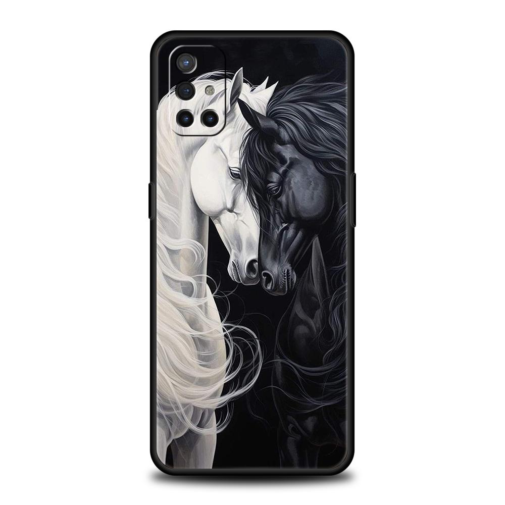 Phone Case For OnePlus 13 12 11 10 9 Pro 9T 13R 12R 10R 9R 9RT 10T 8T 8 Nord 2T CE 2 3 5G N30 Cover Black White Horses Galloping