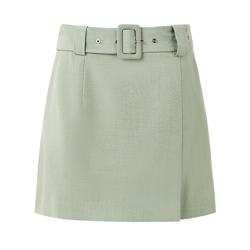 Women s A-Line Front Slit Belted Mini Skirt S