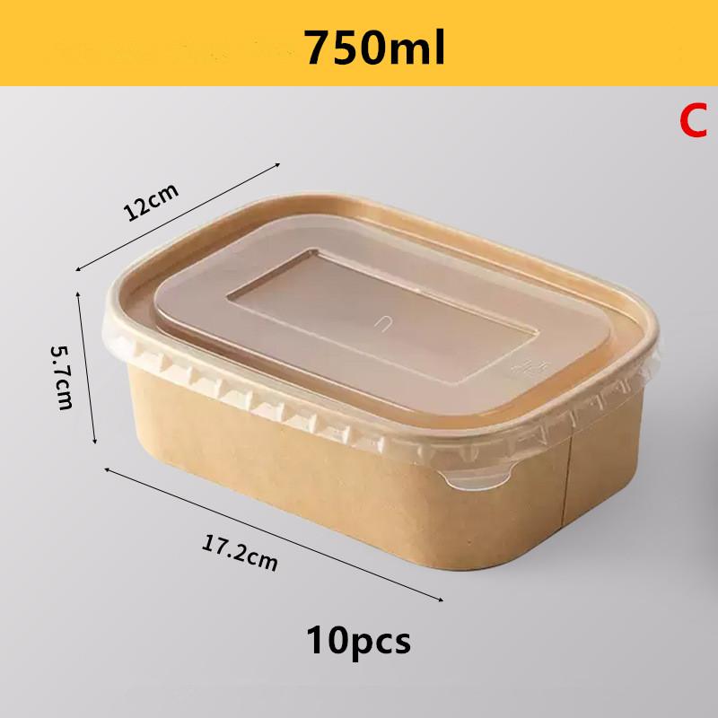 

10Pcs/Set Disposable Lunch Box Kraft Paper Square Lunch Box Fast Food Packing Boxes Paper Bowls With Lid Household Bento Boxes C