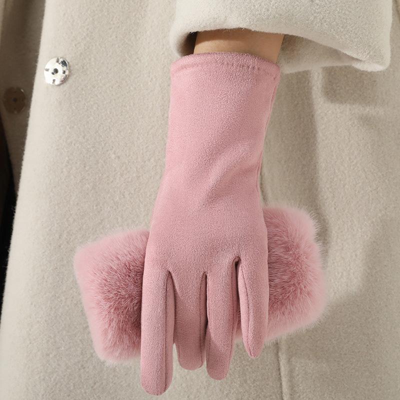 1Pair Finger Splitting Cold Protection Plush Warm Cotton Blend Winter Touchscreen-enabled Gloves Windproof