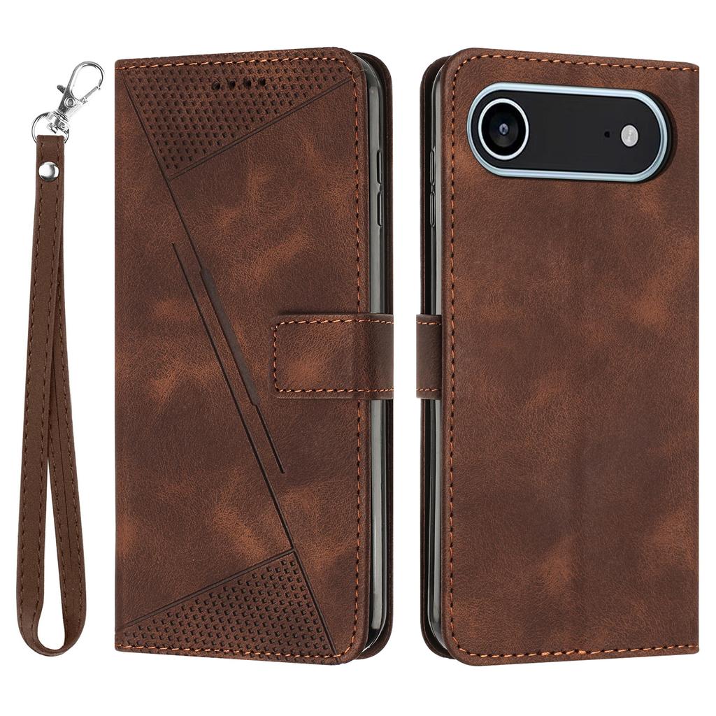 For iPhone 17 Air Leather Case Imprinted Triangle Phone Cover with Hand Strap