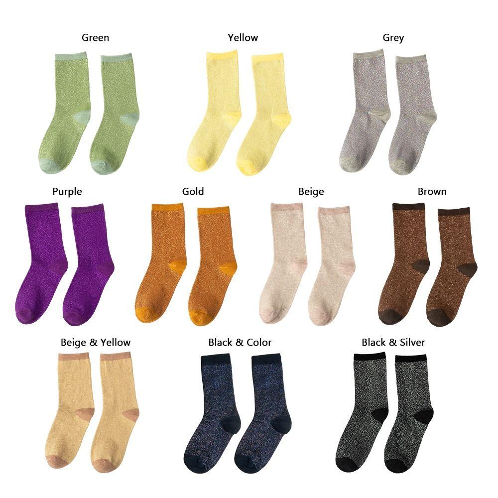 Hochwertige Metallic-Faden Damensocken Bunte Elastische Sportsocken Glänzende Atmungsaktive Crew-Socken Tägliches Tragen