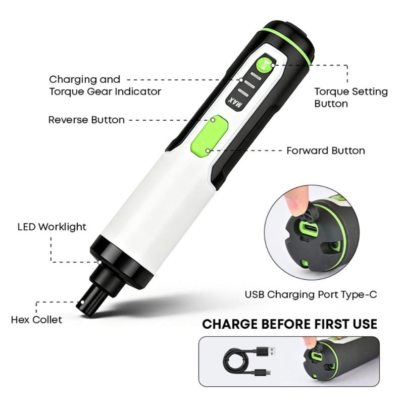 Rechargeable Screwdriver Kit 3 Speed Choices LED Light For Tight Areas Electronics