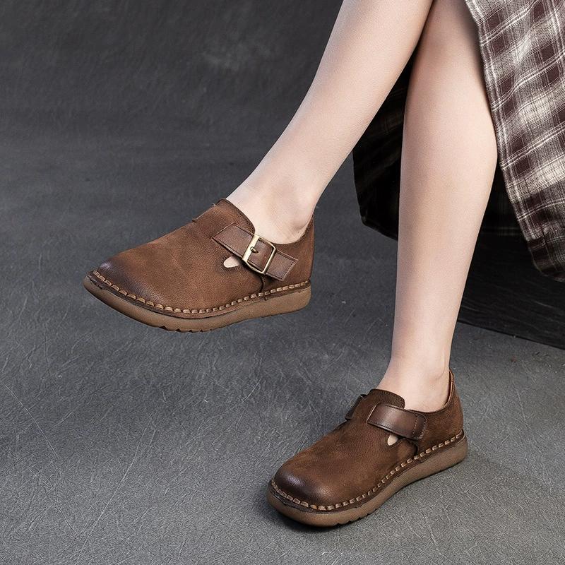 Fashion GKTINOO 2025 Handmade Genuine Leather Flat Shoes Women Retro Style Slip On Casual Loafers Soft Sole Literary Style Women Shoes