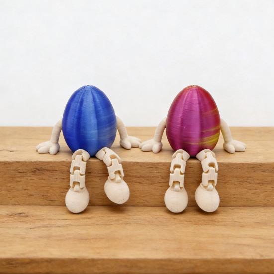Easter Egg Figurine with Articulated Legs 3D Printed Movable Joints Rabbit Ear Egg Fidget Toy Holiday Party Decoration Ornament