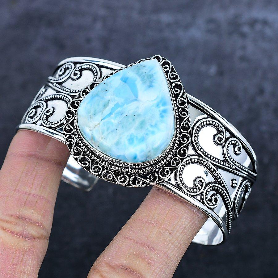 Republic Larimar Gemstone 925 Sterling Silver Cuff Bangle Adjustable
