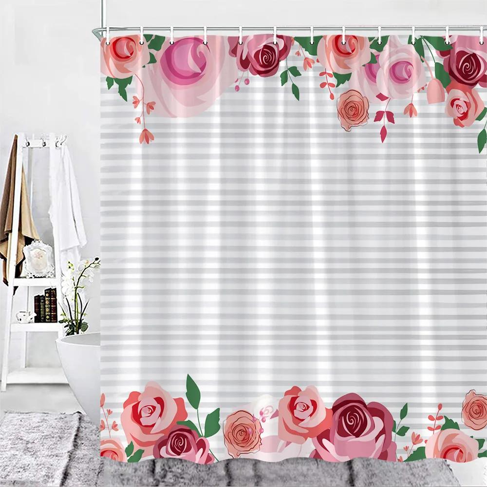 Color Geometric Shower Curtain Set Mid Century Modern Retro Drop Shapes Abstract Art Bathroom Polyester Fabric Curtains Hooks