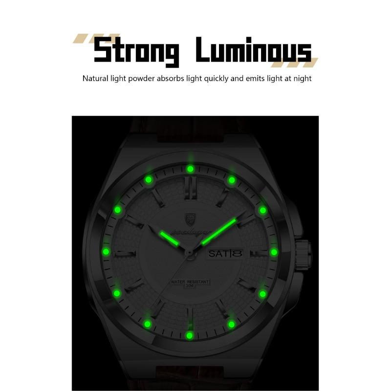 POEDAGAR Fashion Man Wristwatch Waterproof Luminous Date Week Business Quartz Watches Leather Sport Clock Reloj Hombre