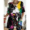 Women'S Summer Artistic Splatter Graffiti Print Pocket Round Neck Short Sleeve T-Shirt Athletic Casual Comfortable Top