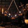 Decorative Entryway Key Hanger Halloween Bat Shaped Wooden Hook 2D Wall Mounted Hanging Decor with Holder for Pumpkin Ghost Witch Pattern,
