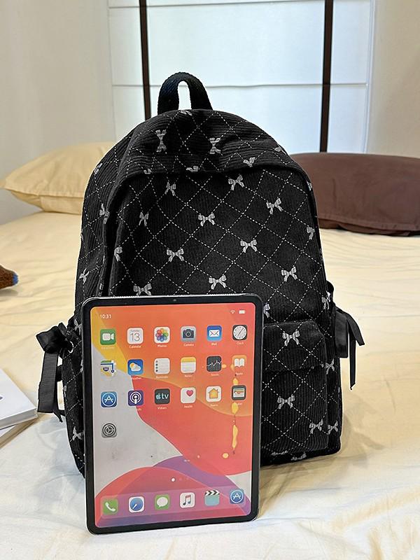 Versatile Corduroy Butterfly Print Backpack - Lightweight, Simple, Casual Design for Students