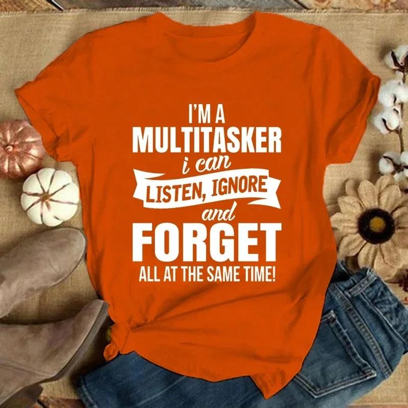 I'm A Multitasker Print T-shirt with Funny Saying Men and Women's Fashion Graphic Tee Black T Shirt Summer Short Sleeve Shirts