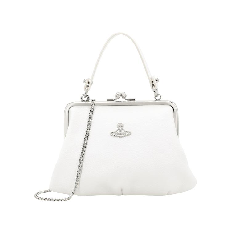 VIVIENNE WESTWOOD Granny Frame Silver Logo Detachable Chain Strap Top Handle Bag Women Shoulder Bag White 52020003S000DA401