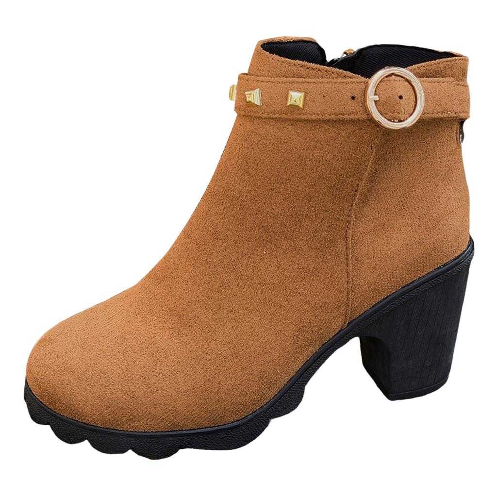 Stivaletti Corti Alla Moda E Versatili Con Tacco Spesso Punta Tonda E Zip Laterale Stivaletti Alla Caviglia Da Donna Per Stivali Tacchi per Donna