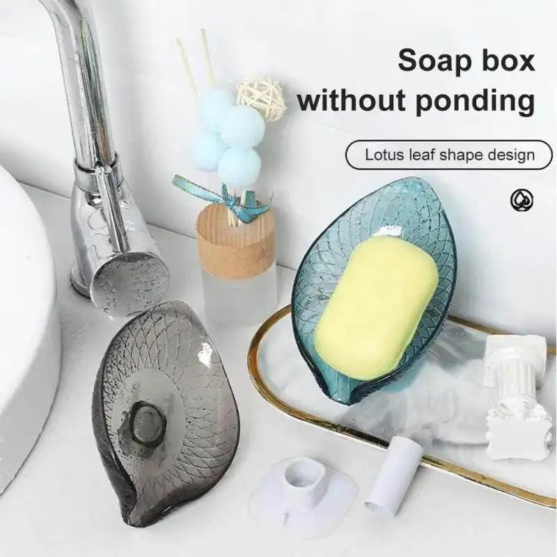 1/2pcs Leaf Shaped Suction Cup Drain Toilet Soap Box Soap Dish Storage Rack Perforated Toilet Soap Holder