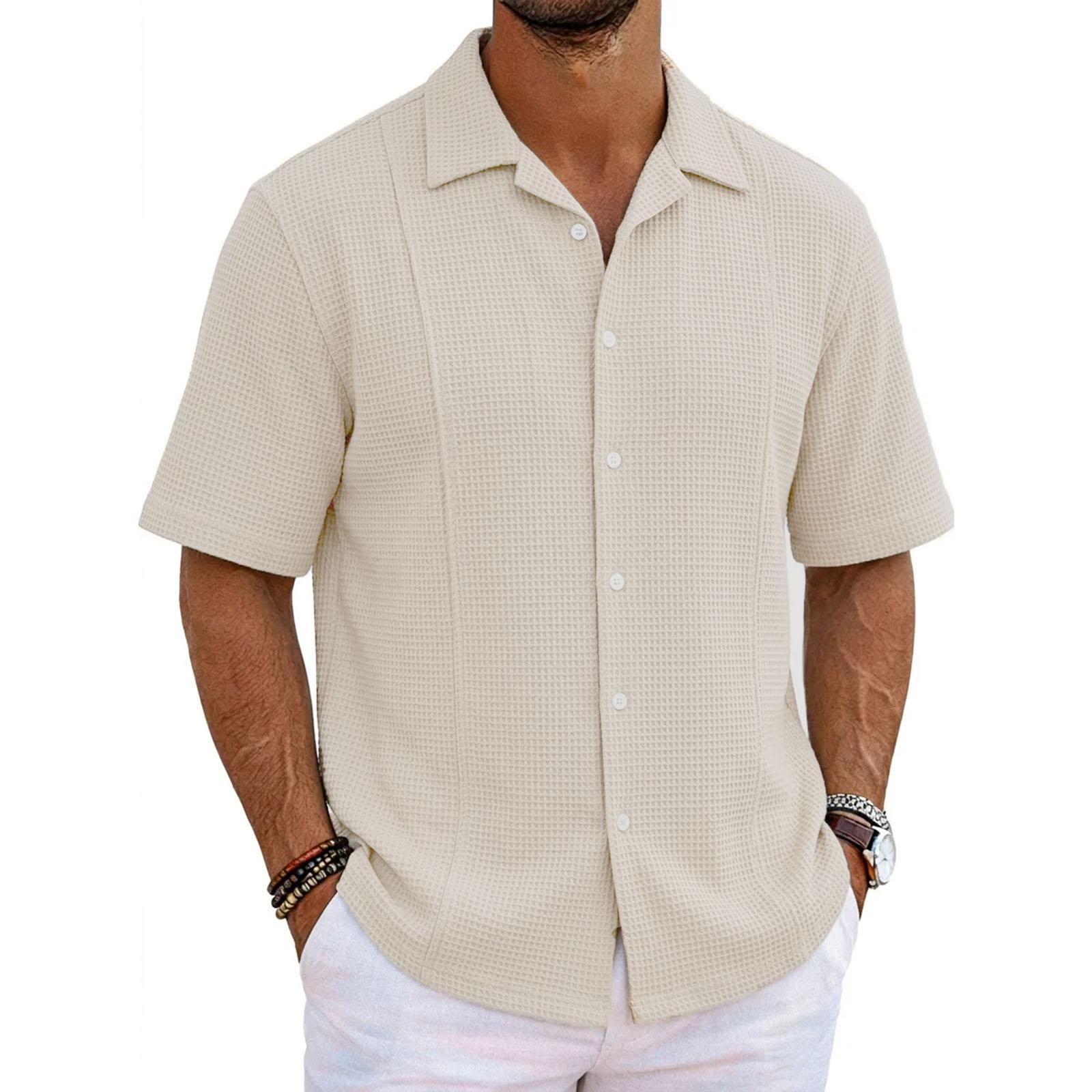 

Мужская повседневная рубашка с карманом и воротником, с коротким рукавом L бежевый