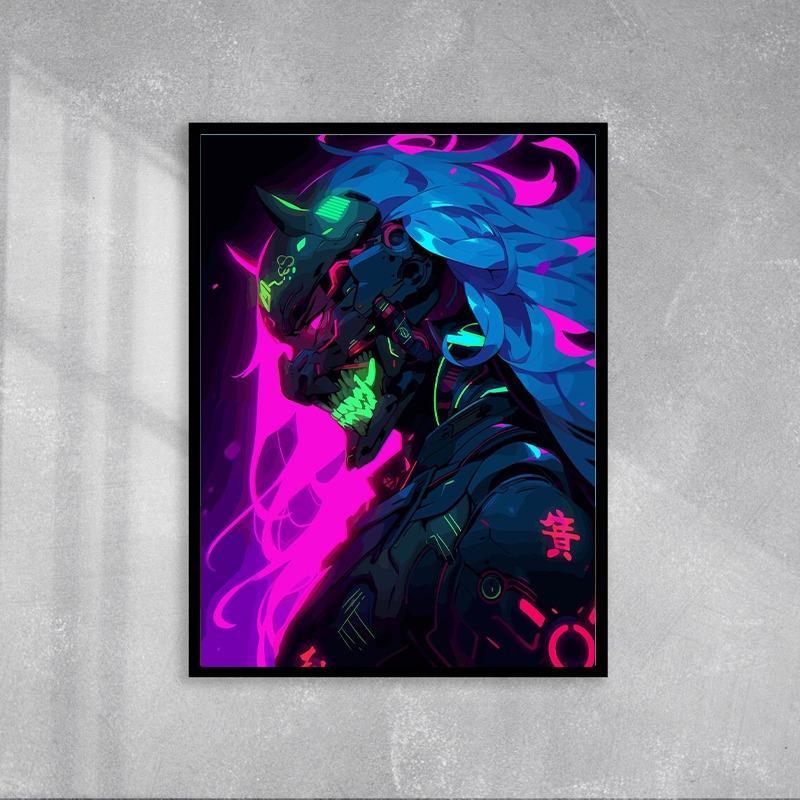 Cyberpunk Mädchen Samurai Kriegerin Mädchen Wanddeko Poster Leinwanddruck Japanischer Anime Stil Mädchen Porträt Wanddekoration Kunstdeko