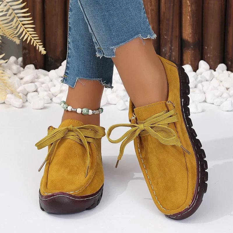 Autumn Womens Casual Shoes 2025 New Lace Up Faux Leather Loafers Shoes Comfortable Soft Sole Mom Shoe Women Flat Sneakers Ladies