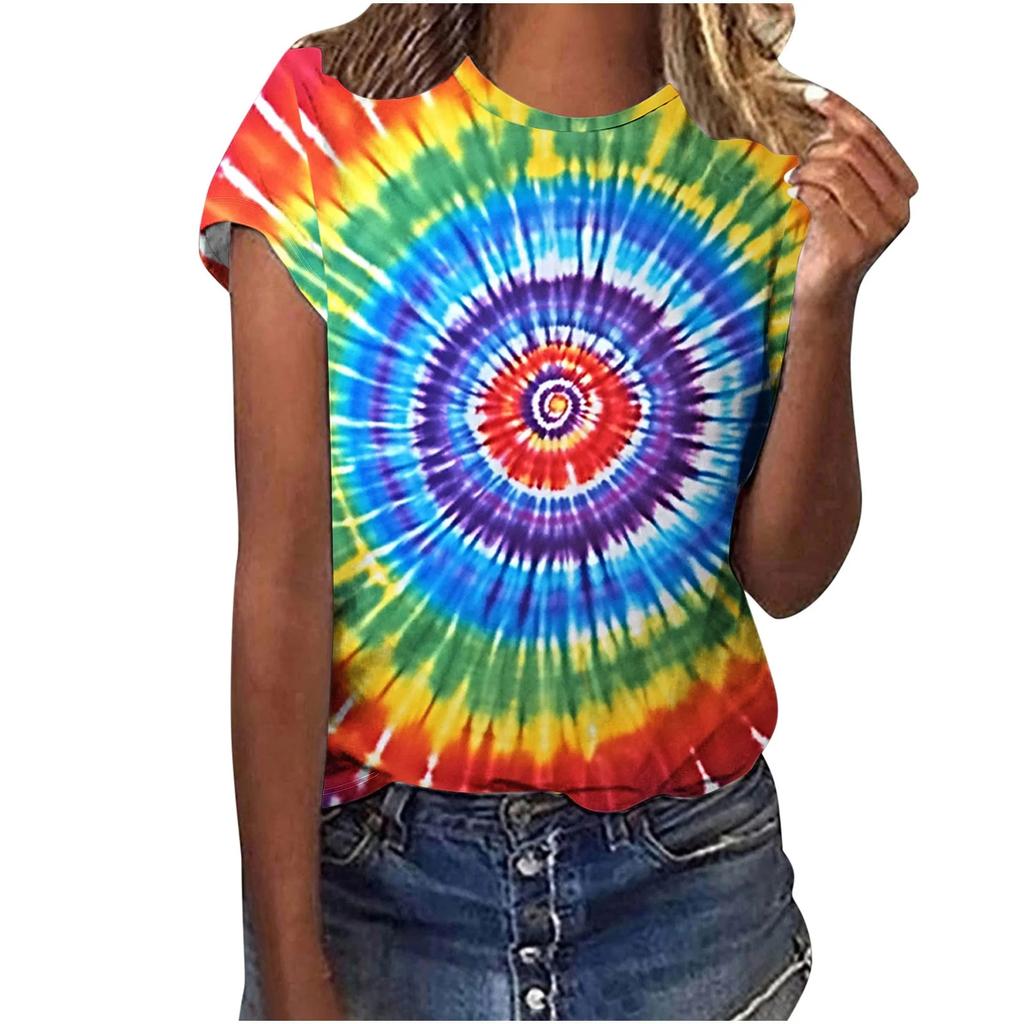New Colorful Tie Dye 3D Print T-Shirts Women Summer O-Neck Short Sleeve T Shirt Y2k Harajuku Tees Streetwear Top Female Clothing