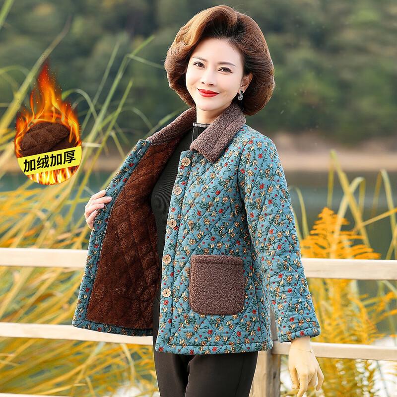 

Mid-Aged Women s Winter Plush Lined Cotton Jacket 4XL