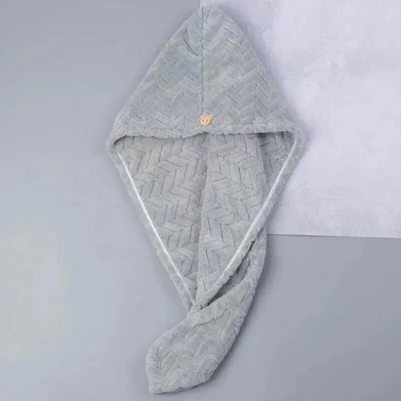 Wheat Ears Dry Hair Cap Coral Velvet Cute Bear Buckle Soft And Comfortable Simple Water-Absorbent Quick-Dry Shower Cap