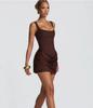 2026 Women's French Style Bodycon Square Neck Sleeveless Dress with Lace-up Waist