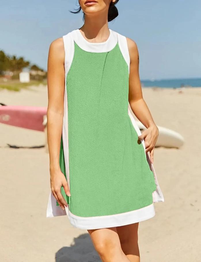 Summer Women s Color Block Sleeveless Top and Shorts Set 4XL нефритовый/зелёный